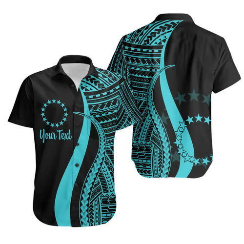 Cook Islands Custom Personalised Short Sleeve Shirt - Turquoise Polynesian Tentacle Tribal Pattern
