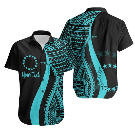 Cook Islands Custom Personalised Short Sleeve Shirt - Turquoise Polynesian Tentacle Tribal Pattern