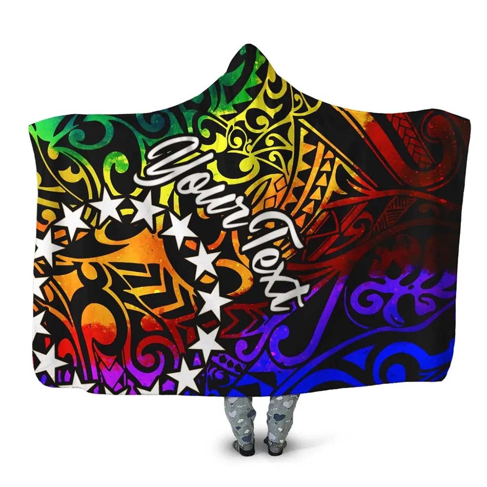 Cook Islands Custom Personalised Hooded Blanket - Rainbow Polynesian Pattern