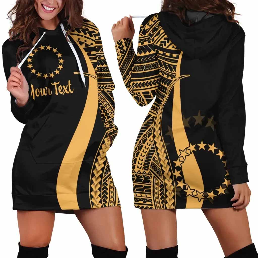 Cook Islands Custom Personalised Hoodie Dress - Gold Polynesian Tentacle Pattern