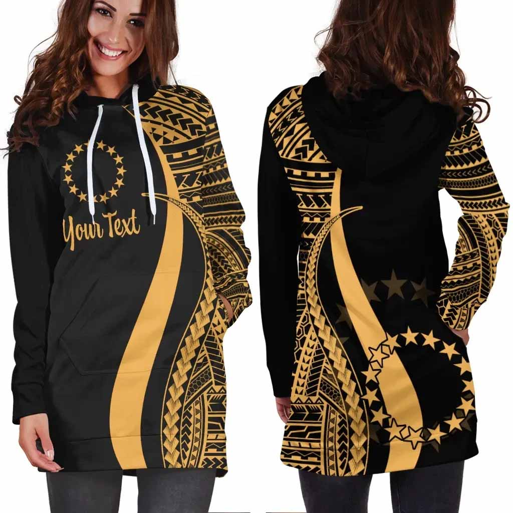 Cook Islands Custom Personalised Hoodie Dress - Gold Polynesian Tentacle Pattern