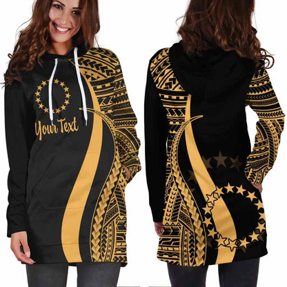 Cook Islands Custom Personalised Hoodie Dress - Gold Polynesian Tentacle Pattern