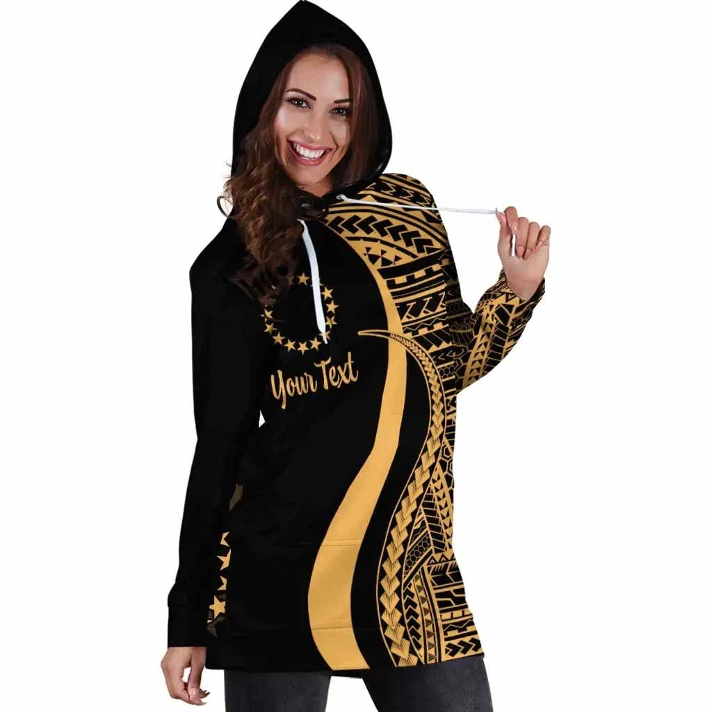 Cook Islands Custom Personalised Hoodie Dress - Gold Polynesian Tentacle Pattern