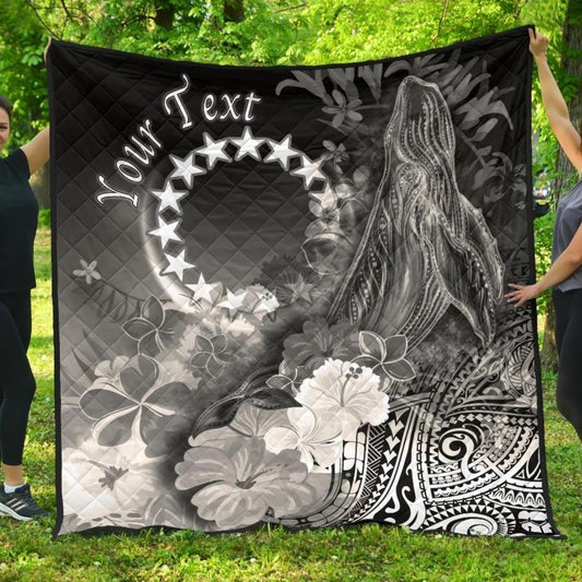 Cook Islands Custom Personalised Premium Quilt - Humpback Whale with Tropical Flowers (White)
