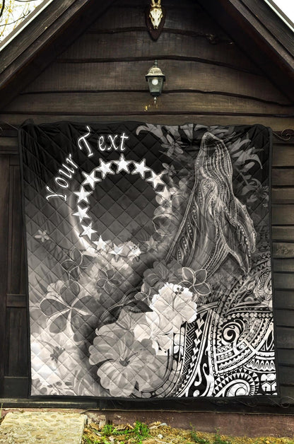 Cook Islands Custom Personalised Premium Quilt - Humpback Whale with Tropical Flowers (White)