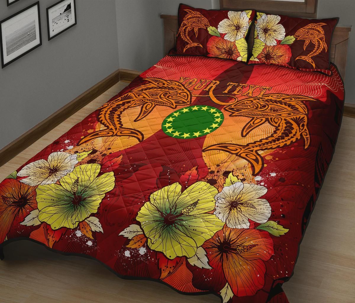 Cook Islands Custom Personalised Quilt Bed Sets - Tribal Tuna Fish
