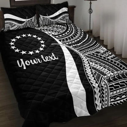 Cook Islands Custom Personalised Quilt Bed Set - White Polynesian Tentacle Tribal Pattern
