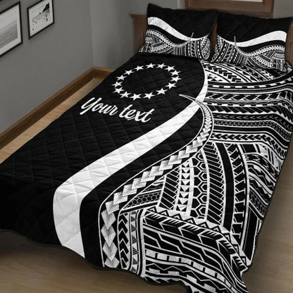 Cook Islands Custom Personalised Quilt Bed Set - White Polynesian Tentacle Tribal Pattern