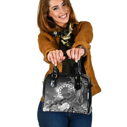 Cook Islands Custom Personalised Shoulder Handbag - Humpback Whale With Tropical Flowers (White)