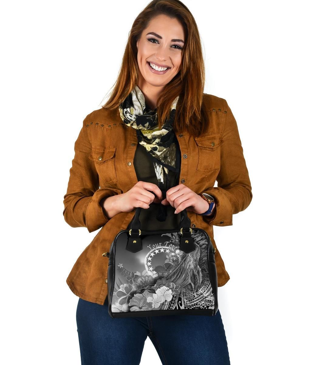Cook Islands Custom Personalised Shoulder Handbag - Humpback Whale With Tropical Flowers (White)