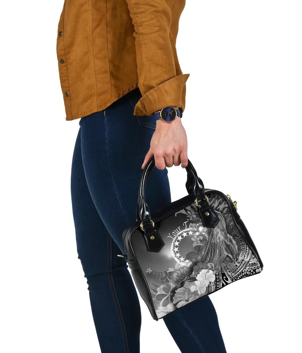 Cook Islands Custom Personalised Shoulder Handbag - Humpback Whale With Tropical Flowers (White)