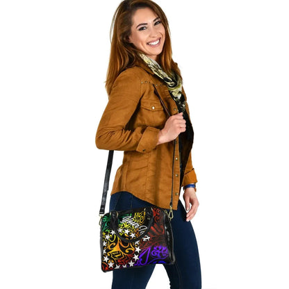 Cook Islands Custom Personalised Shoulder Handbag - Rainbow Polynesian Pattern