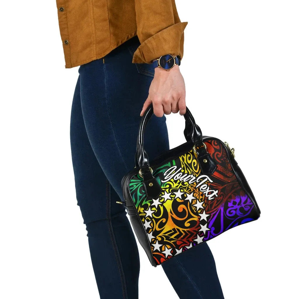 Cook Islands Custom Personalised Shoulder Handbag - Rainbow Polynesian Pattern