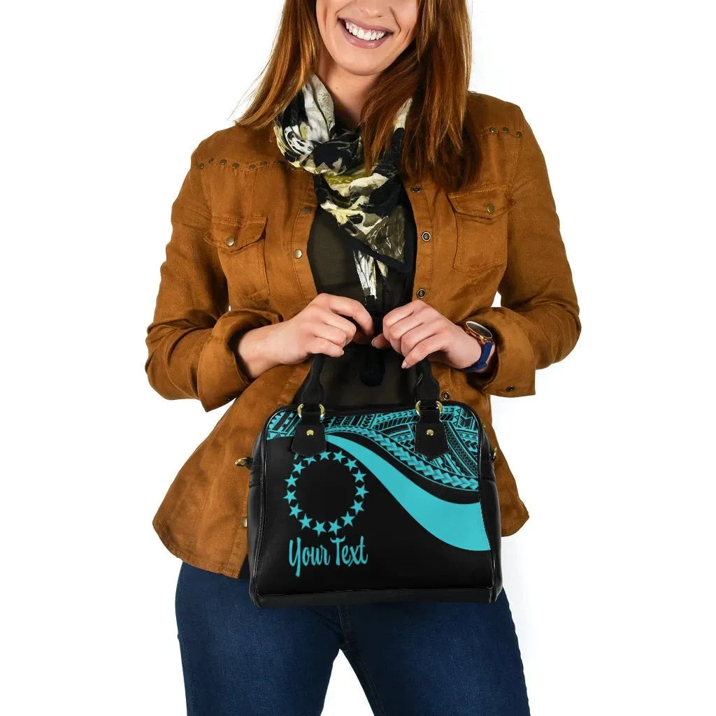Cook Islands Custom Personalised Shoulder Handbag - Turquoise Polynesian Tentacle Tribal Pattern
