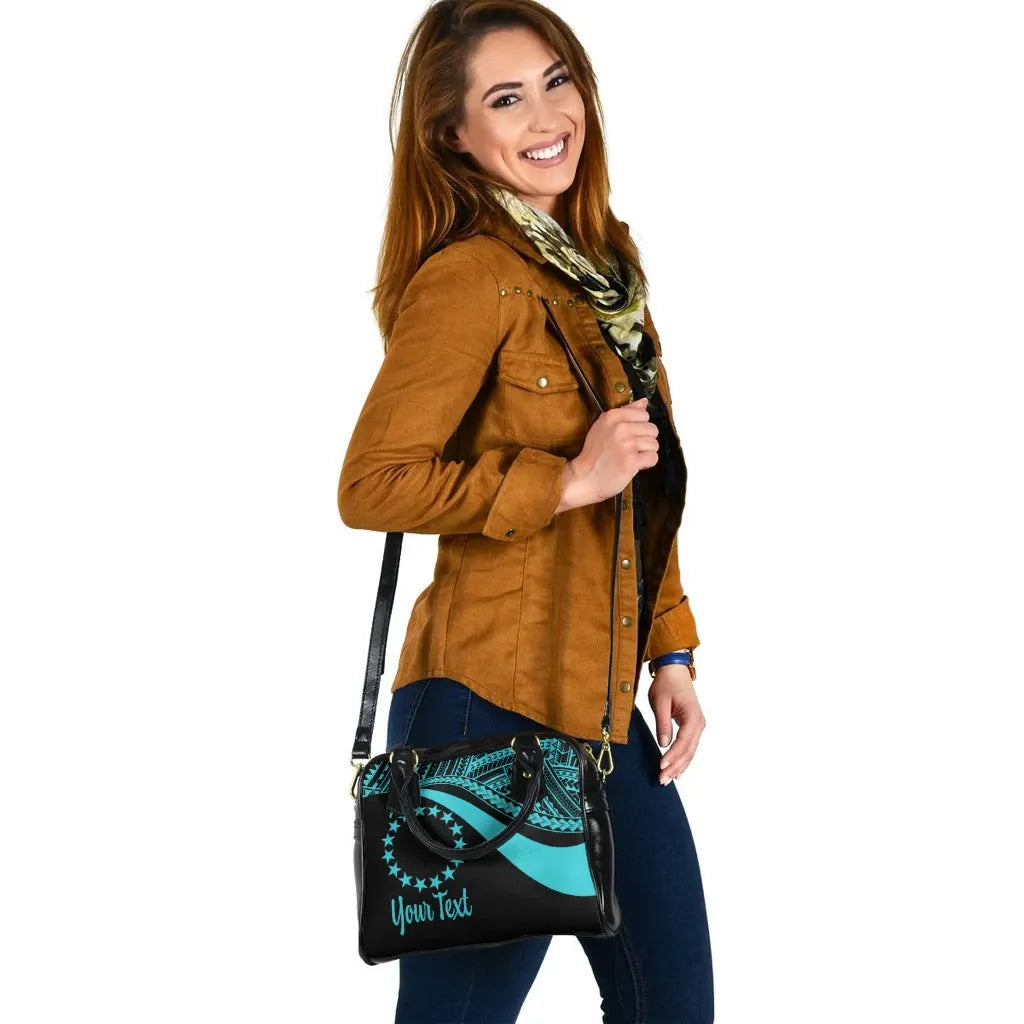 Cook Islands Custom Personalised Shoulder Handbag - Turquoise Polynesian Tentacle Tribal Pattern