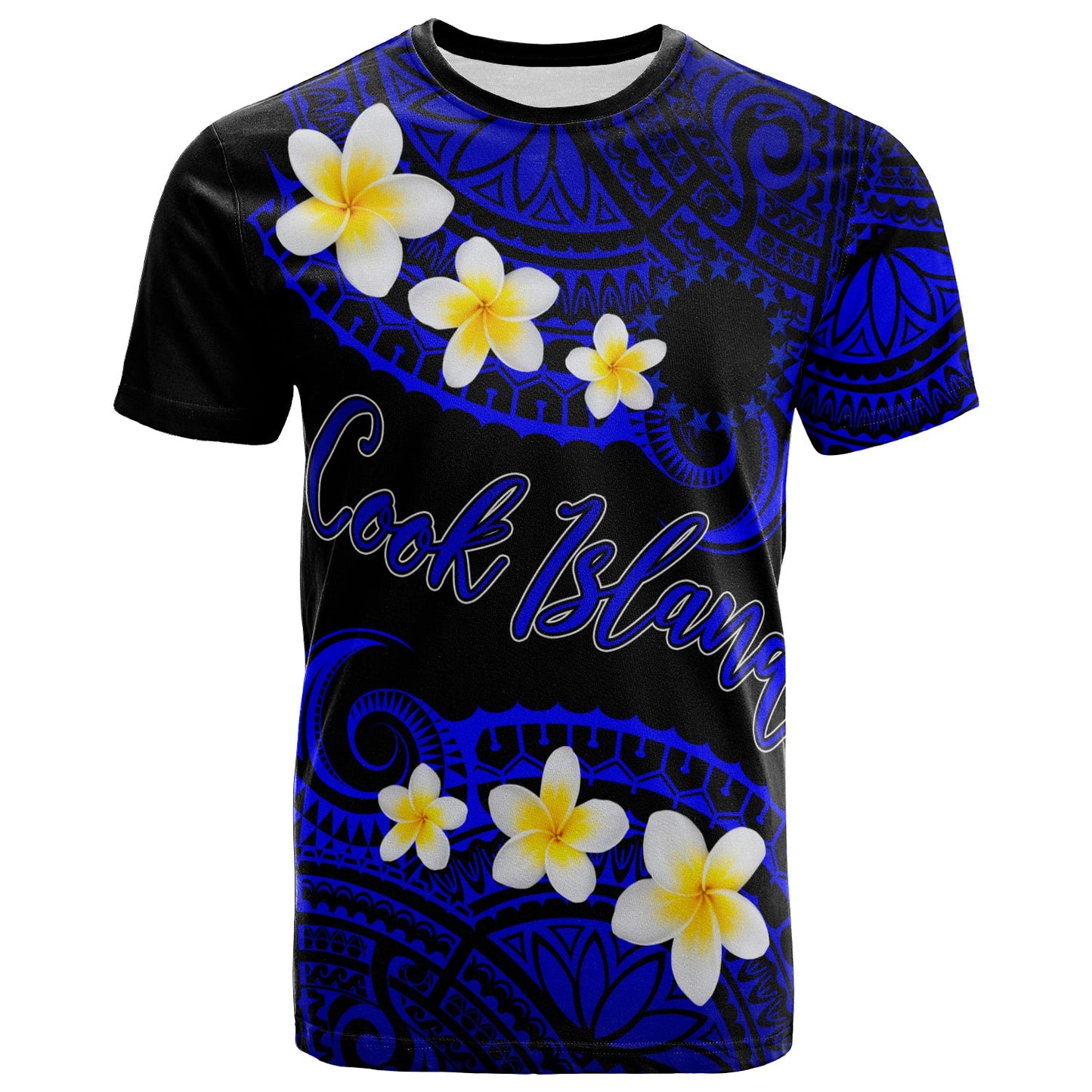 Cook Islands Custom Personalised T-Shirt - Plumeria Polynesian Vibe Blue