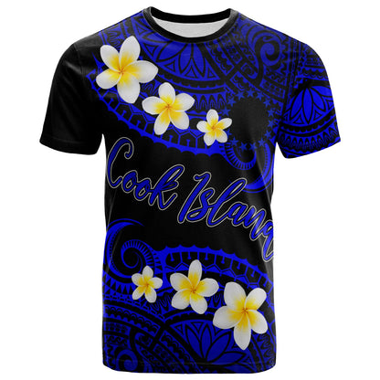 Cook Islands Custom Personalised T-Shirt - Plumeria Polynesian Vibe Blue