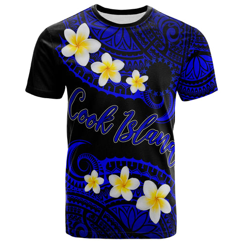 Cook Islands Custom Personalised T-Shirt - Plumeria Polynesian Vibe Blue