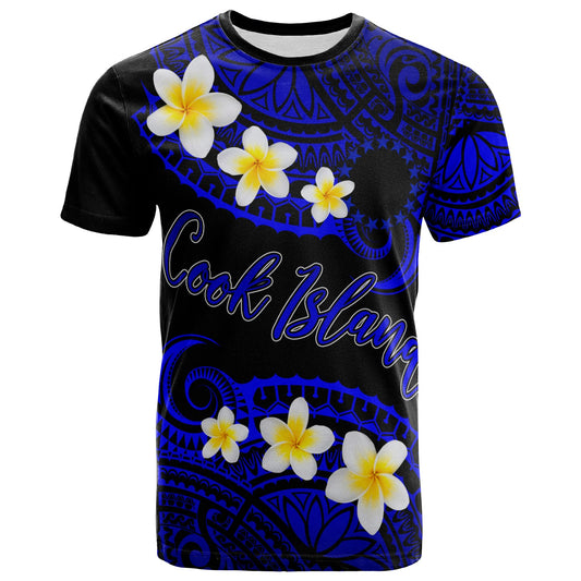 Cook Islands Custom Personalised T-Shirt - Plumeria Polynesian Vibe Blue