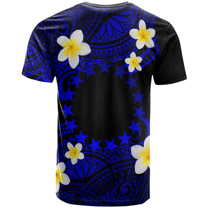 Cook Islands Custom Personalised T-Shirt - Plumeria Polynesian Vibe Blue