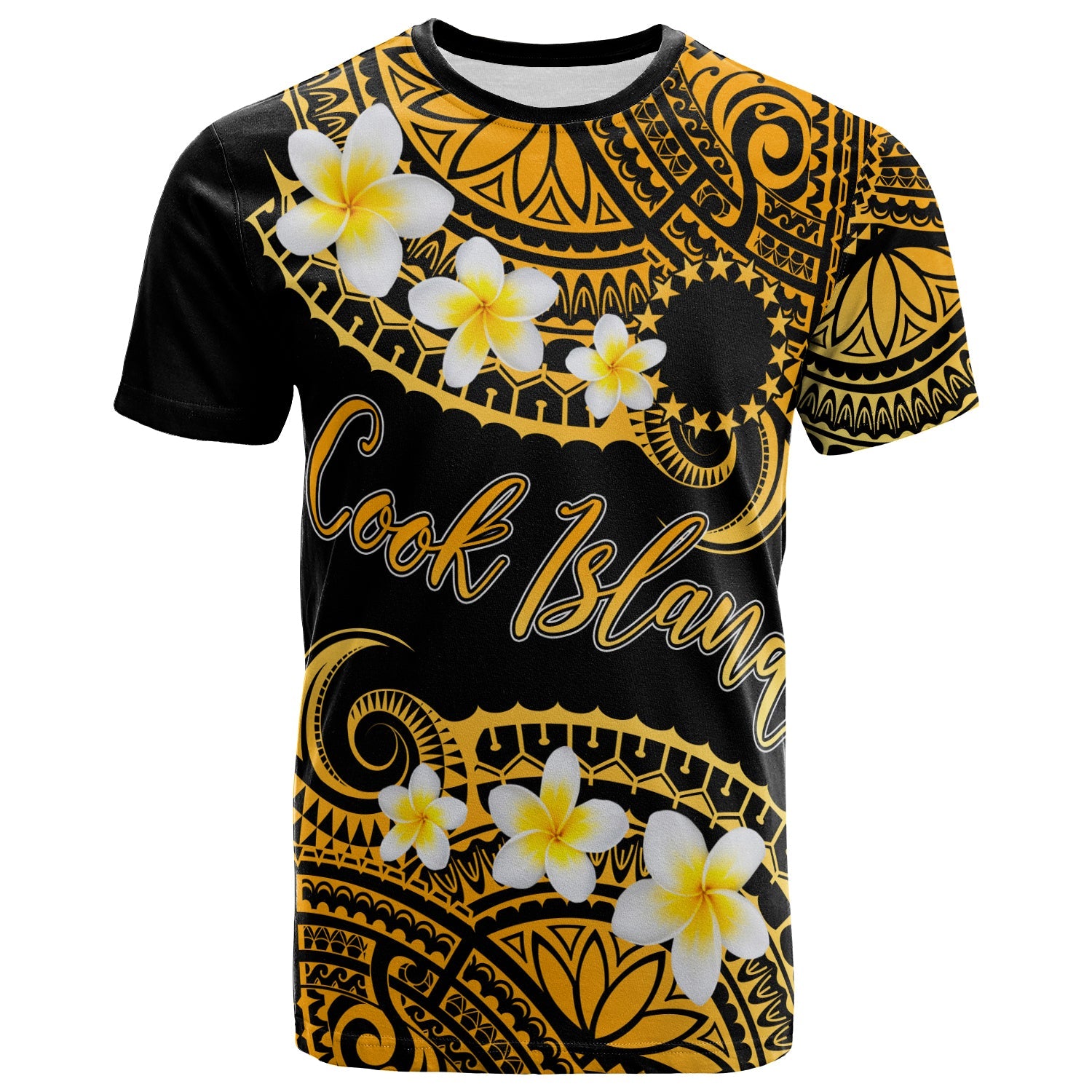Cook Islands Custom Personalised T-Shirt - Plumeria Polynesian Vibe Gold