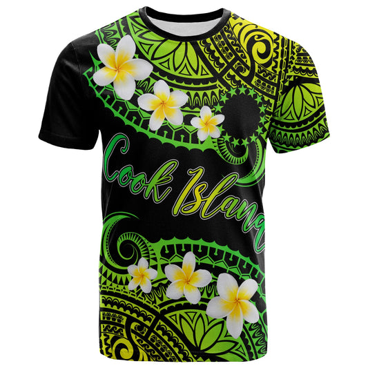 Cook Islands Custom Personalised T-Shirt - Plumeria Polynesian Vibe Green
