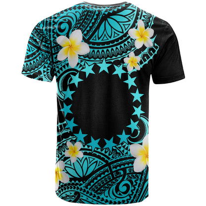 Cook Islands Custom Personalised T-Shirt - Plumeria Polynesian Vibe Turquoise