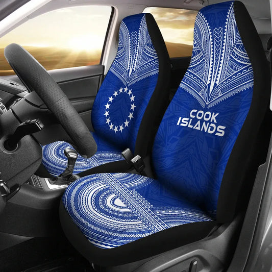 Cook Islands Car Seat Cover - Cook Islands Flag Polynesian Chief Tattoo Blue Version