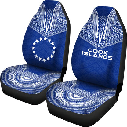 Cook Islands Car Seat Cover - Cook Islands Flag Polynesian Chief Tattoo Blue Version