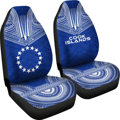 Cook Islands Car Seat Cover - Cook Islands Flag Polynesian Chief Tattoo Blue Version