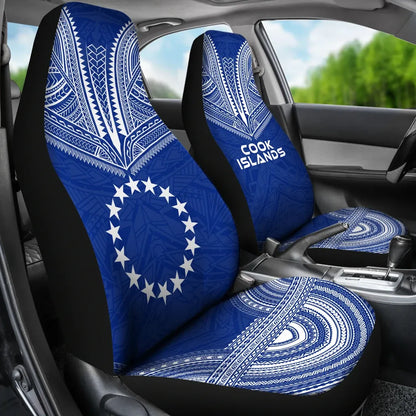 Cook Islands Car Seat Cover - Cook Islands Flag Polynesian Chief Tattoo Blue Version