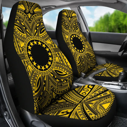 Cook Islands Car Seat Cover - Cook Islands Coat Of Arms Polynesian Gold Black