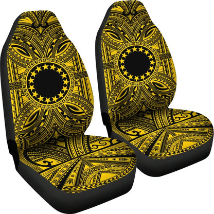 Cook Islands Car Seat Cover - Cook Islands Coat Of Arms Polynesian Gold Black