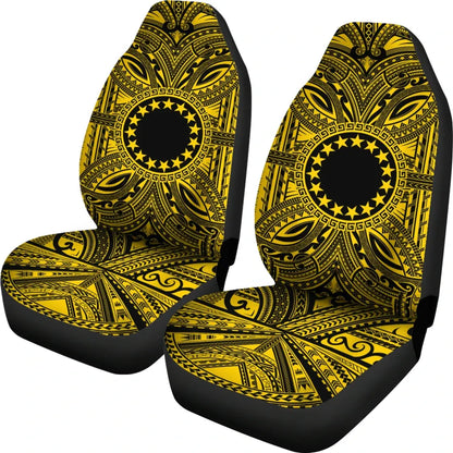 Cook Islands Car Seat Cover - Cook Islands Coat Of Arms Polynesian Gold Black