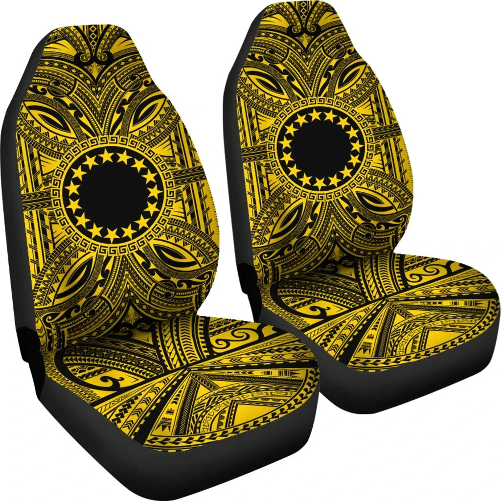 Cook Islands Car Seat Cover - Cook Islands Coat Of Arms Polynesian Gold Black