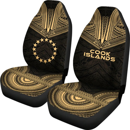 Cook Islands Car Seat Cover - Cook Islands Flag Polynesian Chief Tattoo Gold Version