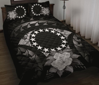 Cook Islands Polynesian Quilt Bed Set Hibiscus Gray