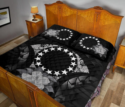 Cook Islands Polynesian Quilt Bed Set Hibiscus Gray