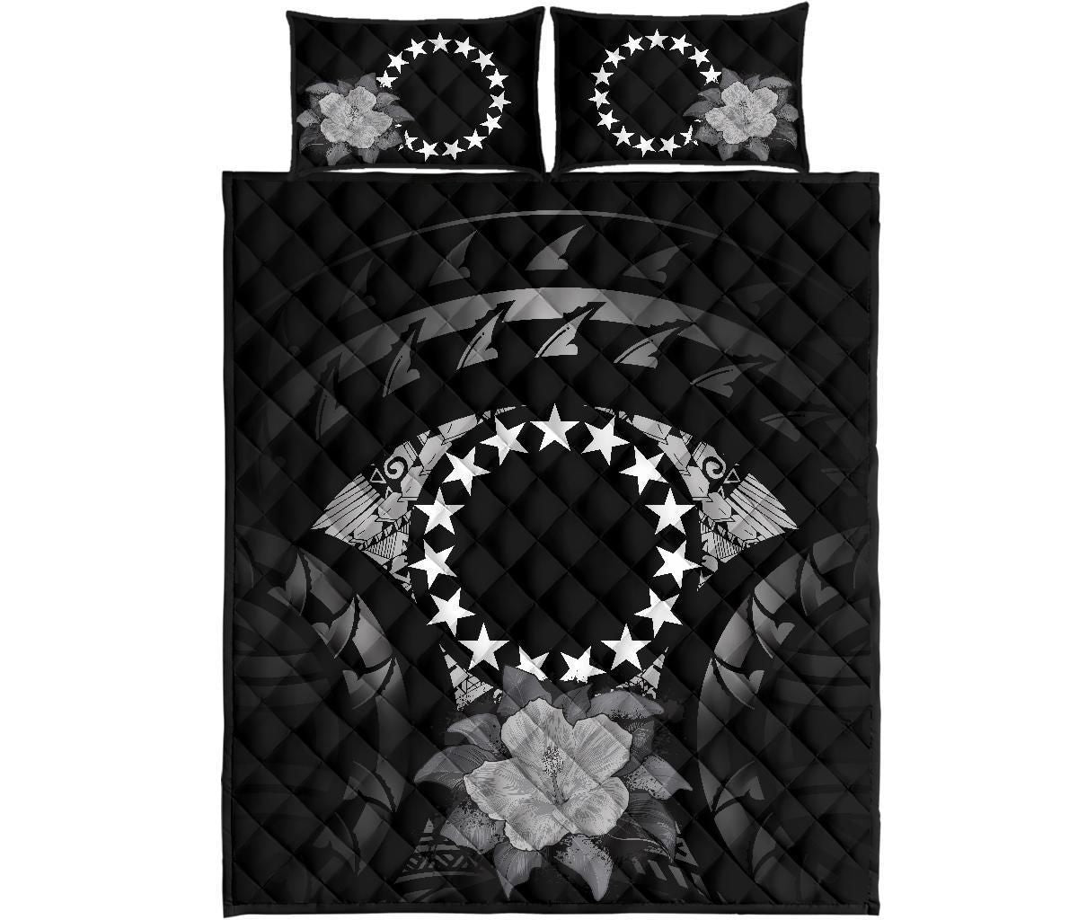Cook Islands Polynesian Quilt Bed Set Hibiscus Gray
