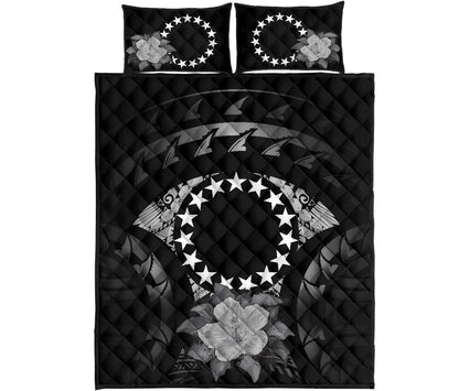 Cook Islands Polynesian Quilt Bed Set Hibiscus Gray