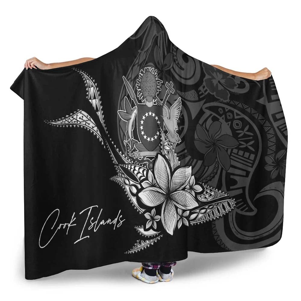 Cook Islands Hooded Blanket - Fish With Plumeria Flowers Style