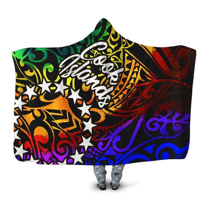 Cook Islands Hooded Blanket - Rainbow Polynesian Pattern