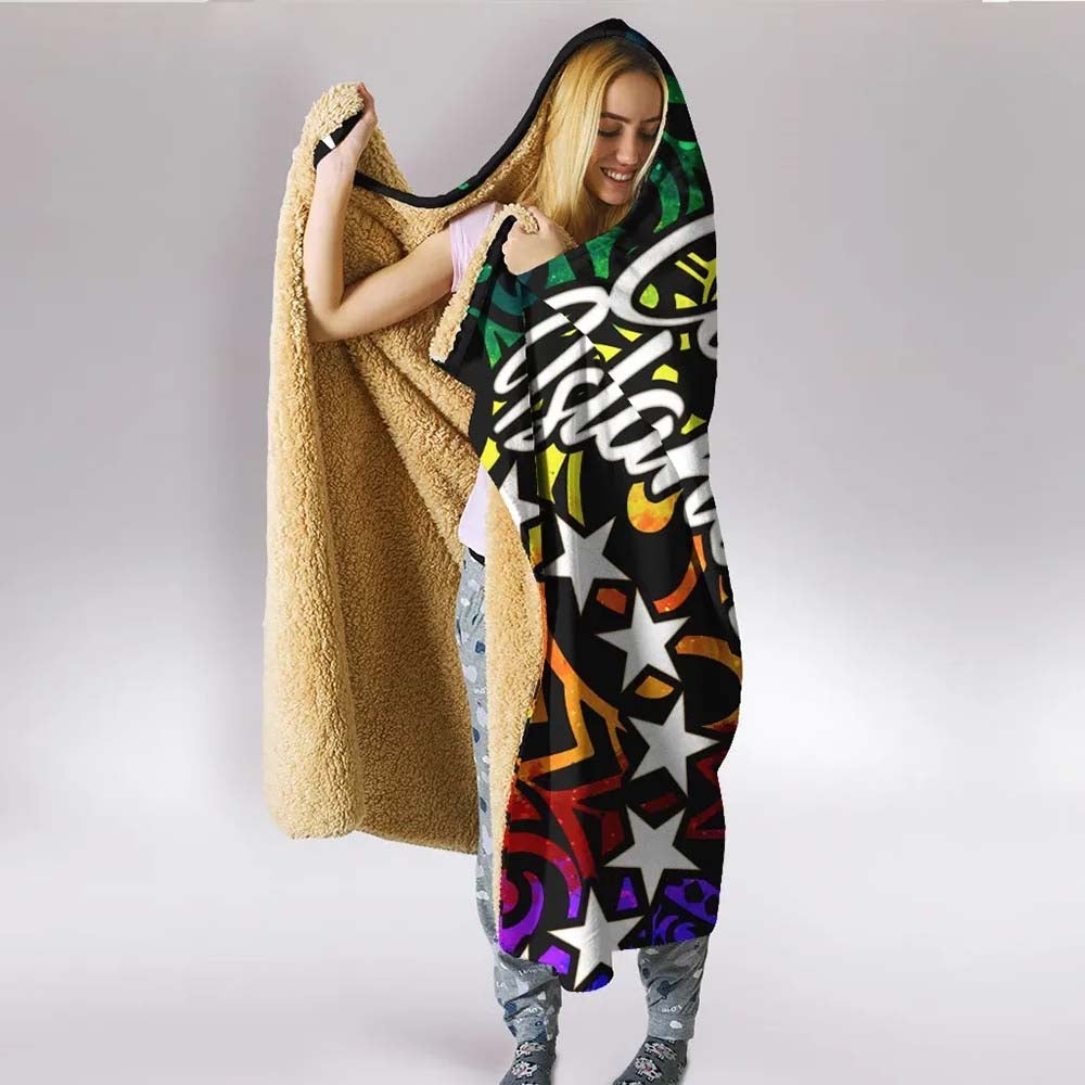 Cook Islands Hooded Blanket - Rainbow Polynesian Pattern