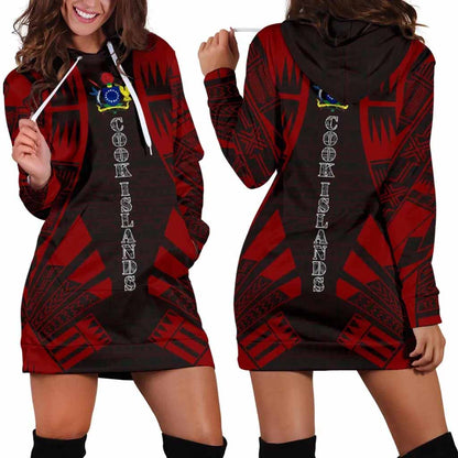 Cook Islands Hoodie Dress - Polynesian Tattoo Red