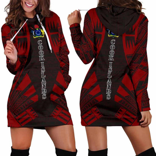 Cook Islands Hoodie Dress - Polynesian Tattoo Red