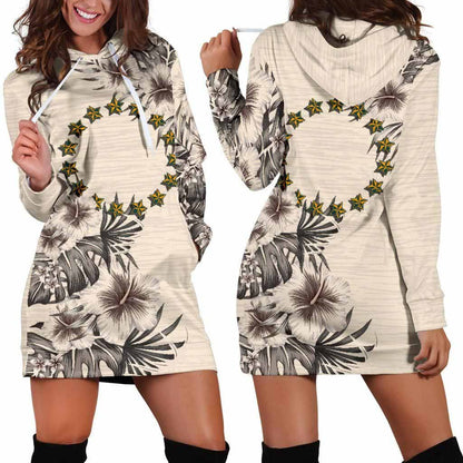 Cook Islands Hoodie Dress - Cook Islands Flag & Beige Hibiscus