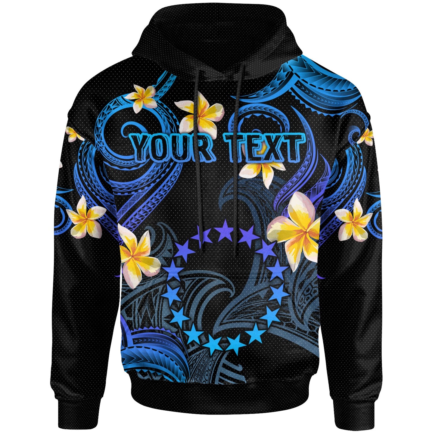 Cook Islands Hoodie - Custom Personalised Polynesian Waves with Plumeria Flowers (Blue)