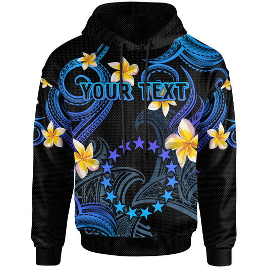 Cook Islands Hoodie - Custom Personalised Polynesian Waves with Plumeria Flowers (Blue)