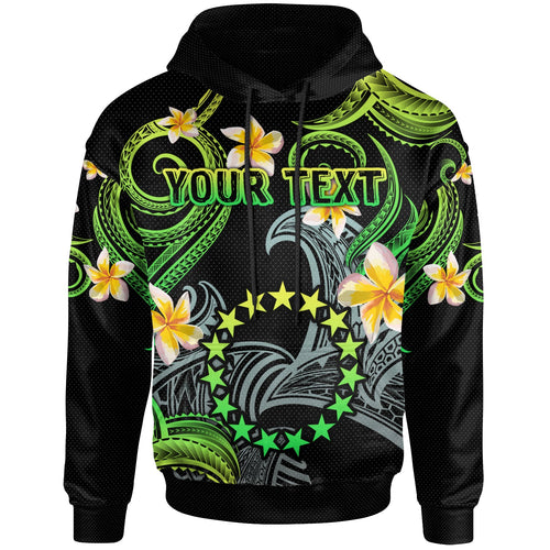 Cook Islands Hoodie - Custom Personalised Polynesian Waves with Plumeria Flowers (Green)
