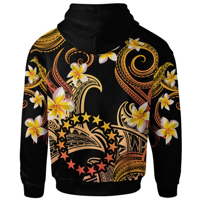 Cook Islands Hoodie - Custom Personalised Polynesian Waves with Plumeria Flowers (Orange)